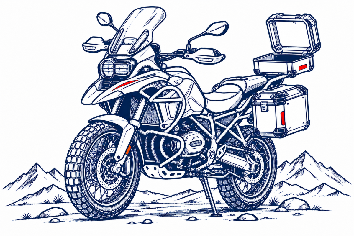Adventure motorcycle with luggage